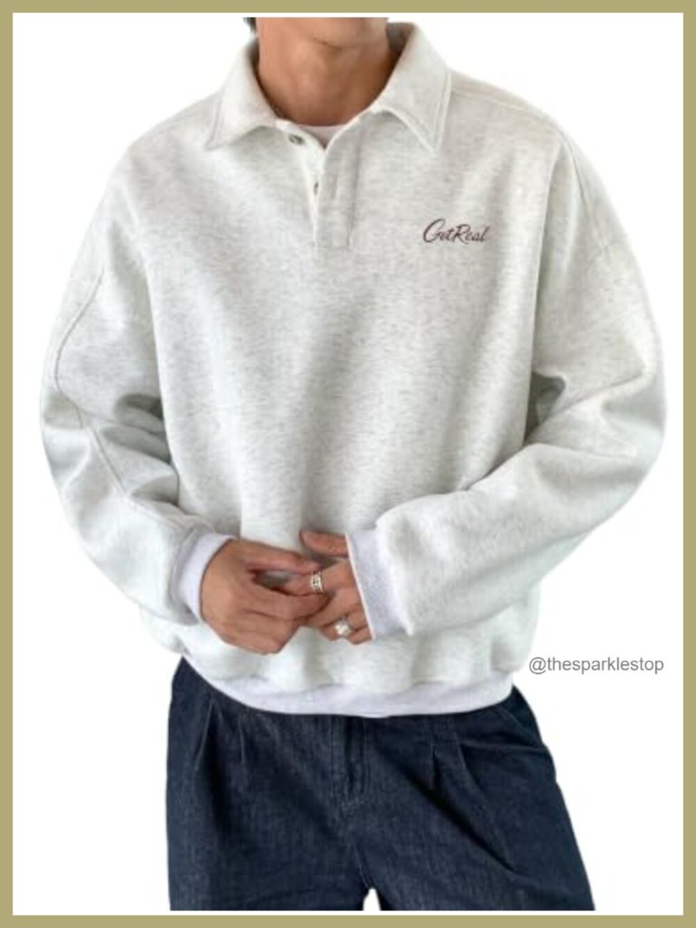 Men's Oversized Collared Sweatshirt Button Pullover Long Sleeve Pullover